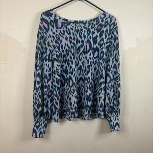 Nine West Multicolored Leopard Blouse Y2K Size XL Long Sleeve
